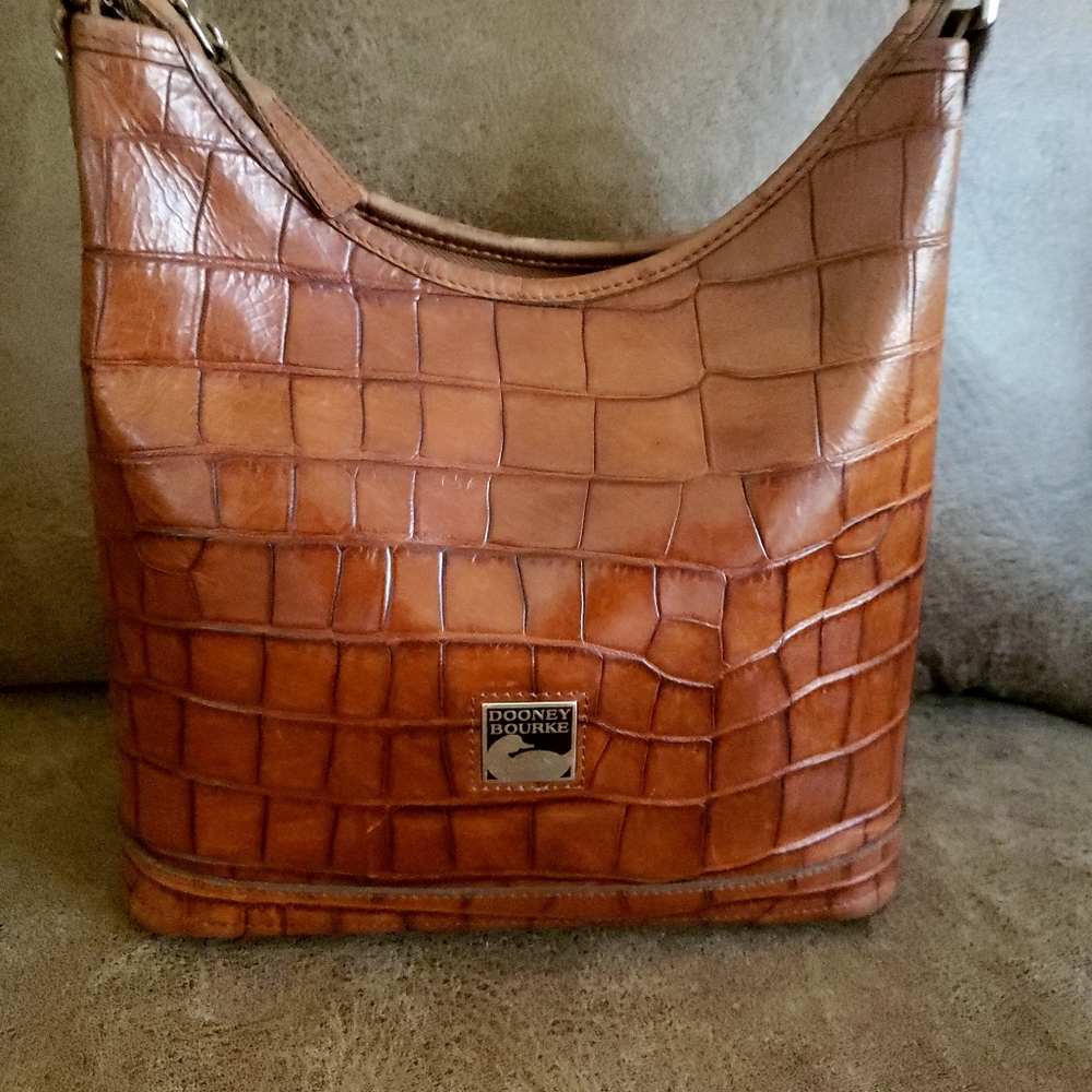 Vintage Dooney & Bourke Carmel Brown Croc-Embossed Shoulder Bag
